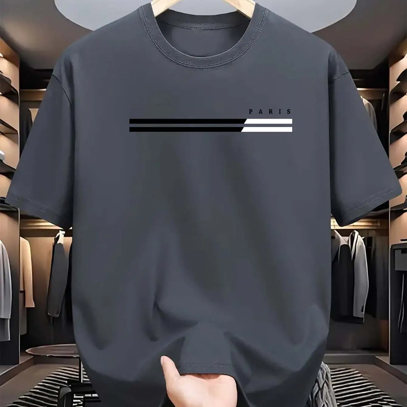 Men's 100% cotton summer loose size PARIS letter Graphic